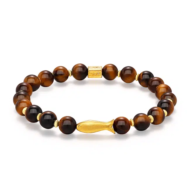 【年年有余】 金六福吉祥 福鱼开运 新中式复古国潮风小众精致设计旺事业多财多福转运#好运 虎眼石 手串 男女同款情侣款