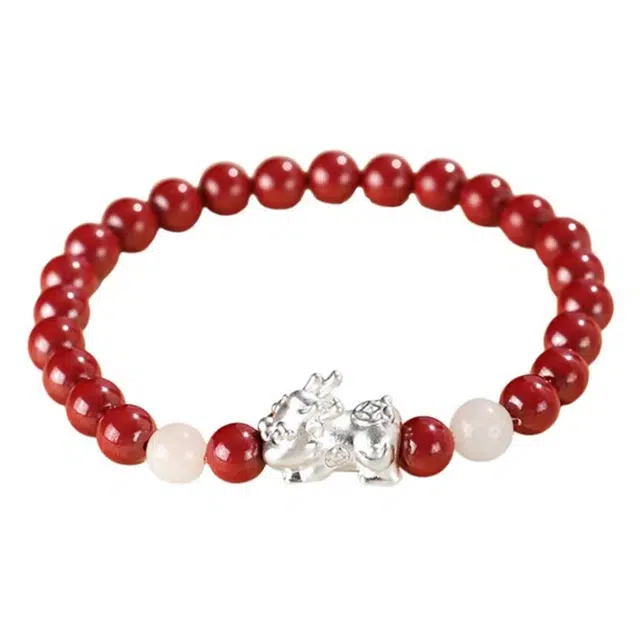 陌阡雪 【招财貔貅 财源广进】国潮本命年招财进宝新中式文艺复古静心清神吉祥平安#好运 再造辰砂朱砂 手串 男女同款情侣款