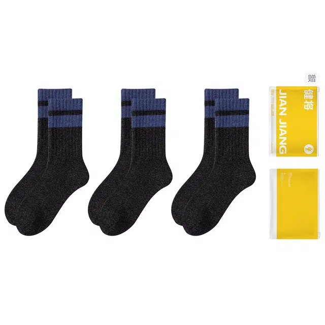 健将 拼色保暖毛巾睡眠中筒袜 男款 礼袋组合装
