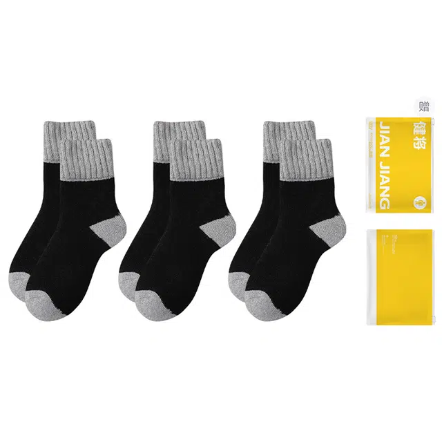 健将 加厚保暖百搭撞色拼接中筒袜 男款 礼袋组合装
