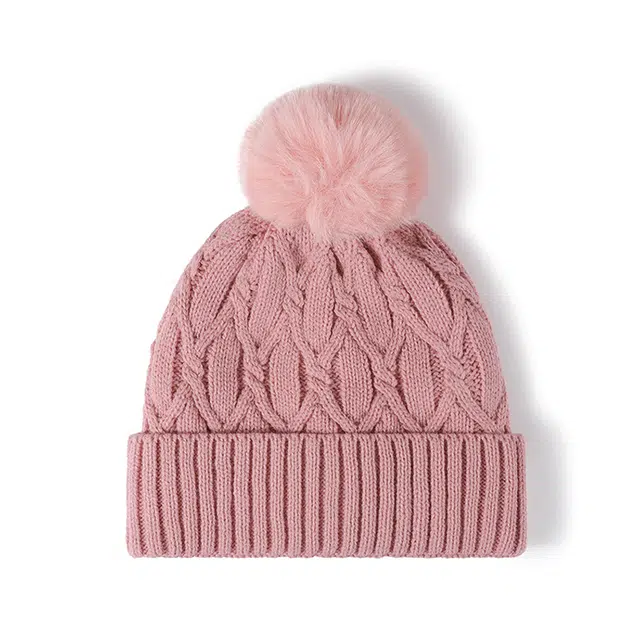 浪莎 加绒带毛球提花针织帽 户外保暖加厚护耳 腈纶 绒线帽 女款