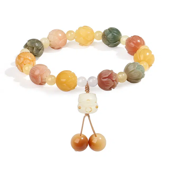 【普陀山官方已过香】 普陀山文创 有钱花招财猫莲花 新中式国风步步生莲转运小众多宝文玩佛珠#好运 礼盒装 菩提根 手串 女款