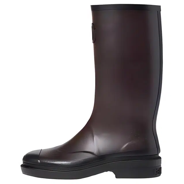 CHANEL Round Toe Waterproof Rain Boots Dark Brown