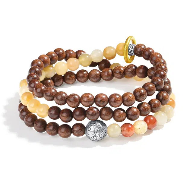 【普陀山官方已过香】 普陀山文创 复古新中式小众设计龙鳞双圈叠戴串国风本命年招财串 好运转运 檀木 手串 男女同款情侣款