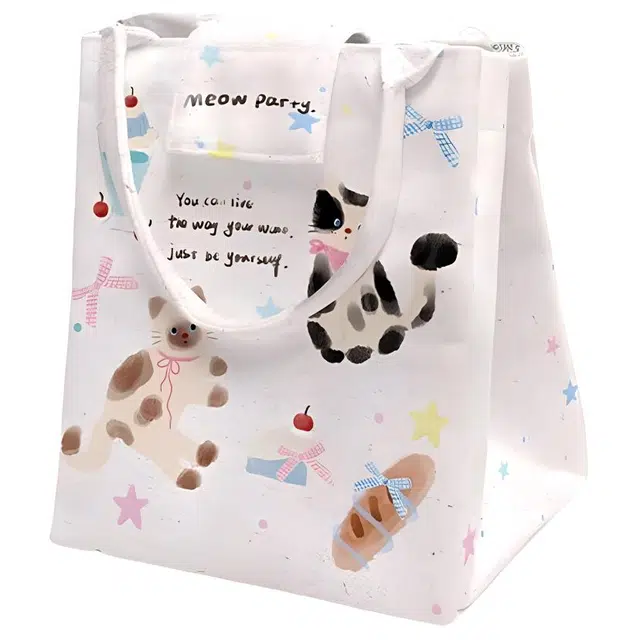 奥松 家用家居可爱文创保温带饭餐包饭盒包袋 绒面科技布 手提包 男女同款情侣款 水彩猫猫