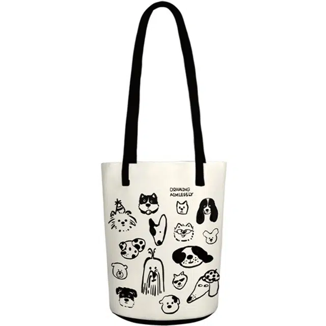 奥松 呆狗涂鸦百搭流行小众设计 绒面科技布 单肩包 男女同款情侣款 白色