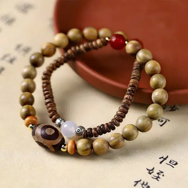 月岚 新中式民族风藏式双圈叠戴转运珠佛珠念珠 简约复古 檀木 手串 男女同款情侣款