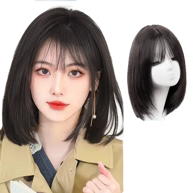 黛姿 全头头套波波头假发 真发全真人发丝 自然黑/摩卡棕