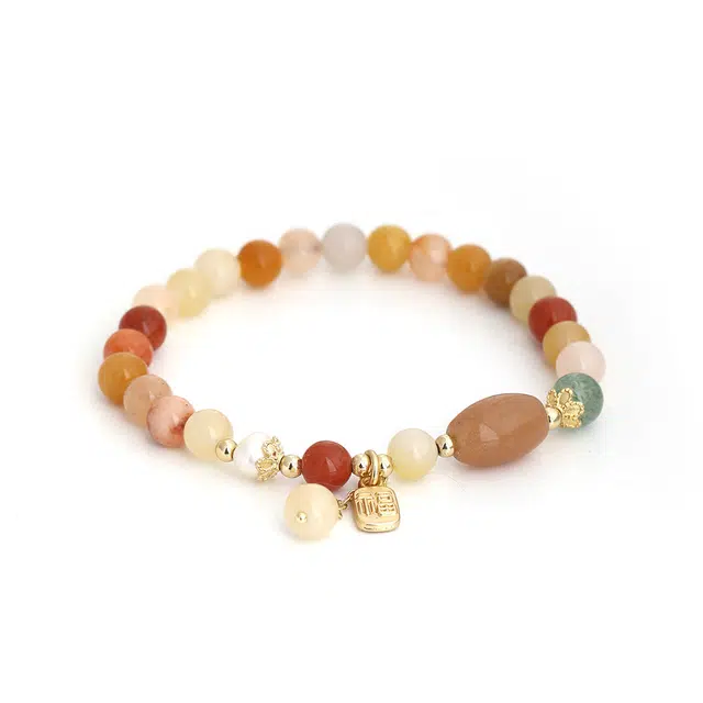 克兰茜 诸事顺利 平安喜乐 新中式国风转运珠福牌 复古经典气质轻奢高级感 日常百搭恋爱新年生日节日好运 金丝玉 手串 女款