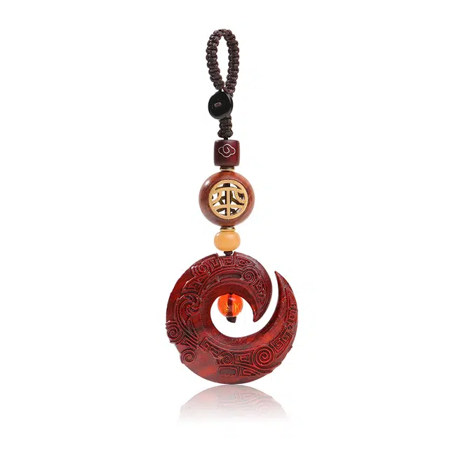 木盛缘 本命年时来运转檀木 车内吊饰车载 高油高密平安环木龙钩 血檀 钥匙扣 男女同款情侣款