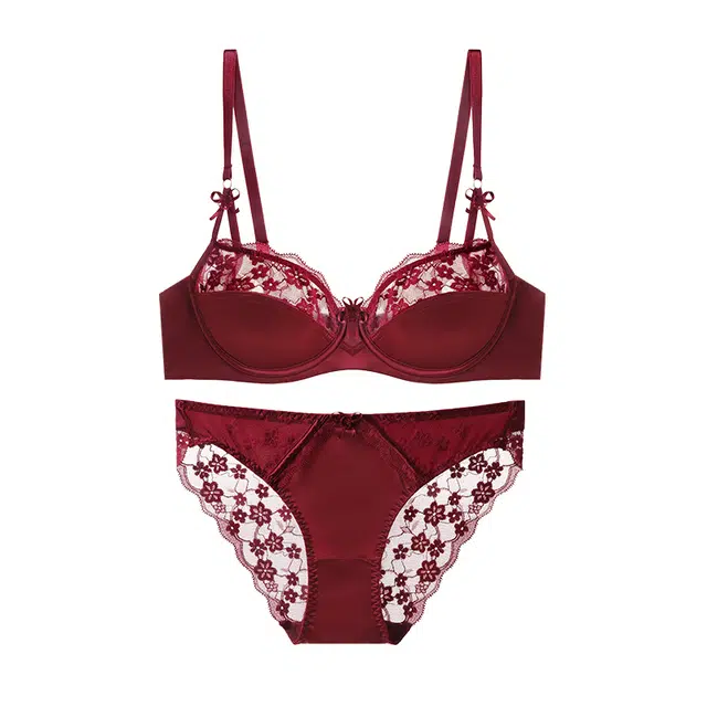 内在密码 本命年女蕾丝蝴蝶结少女心大胸显小内衣裤套装 女款