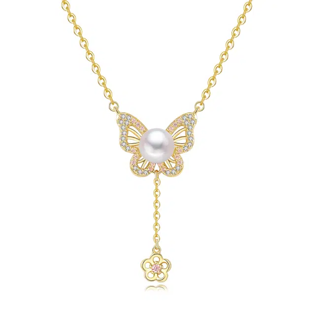 幸囍礼 梦幻蝴蝶流苏小花 花蝶之约森系甜美氛围感可爱温柔风 日常通勤百搭 淡水珍珠 项链 男女同款情侣款