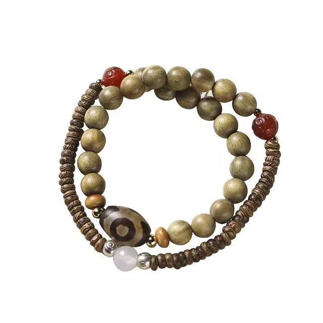 月岚 新中式民族风藏式双圈叠戴转运珠佛珠念珠 简约复古 檀木 手串 男女同款情侣款