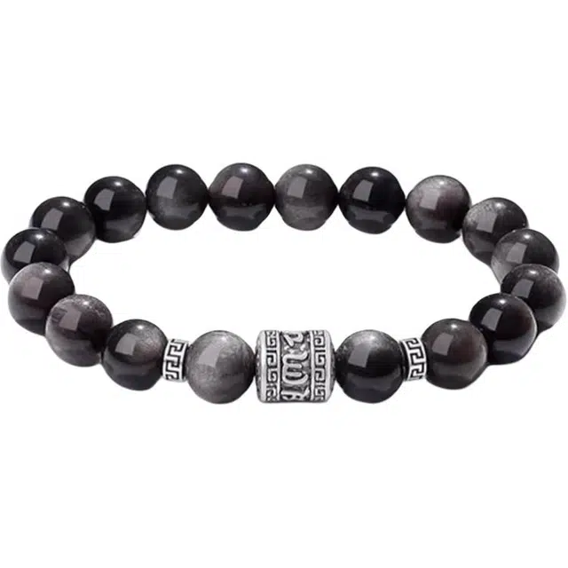 赠环环相扣套链 醉倾城 霸气六字真言文玩转运珠 新中式国潮复古轻奢沉稳大气 对象纪念日送礼 礼盒款 黑曜石 玉石手串 男款