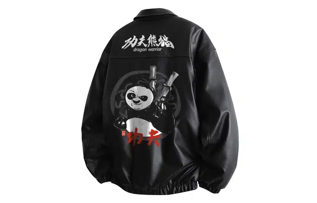 功夫熊猫 美式复古痞帅纯色夹棉加厚保暖抗寒防风防水字母汉字印花卡通图案简约舒适宽松休闲户外机车服拉链翻领棉服 男女同款