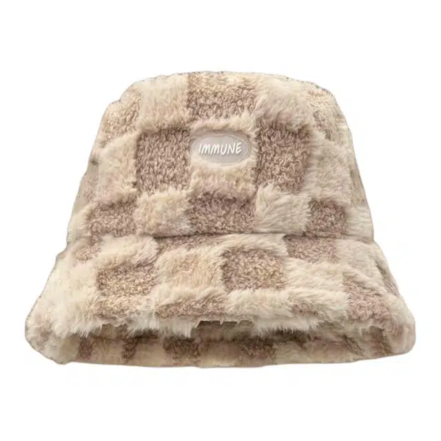 木林森 格纹秋冬季加厚保暖盆帽显脸小休闲简约百搭 毛绒 渔夫帽 男女同款情侣款