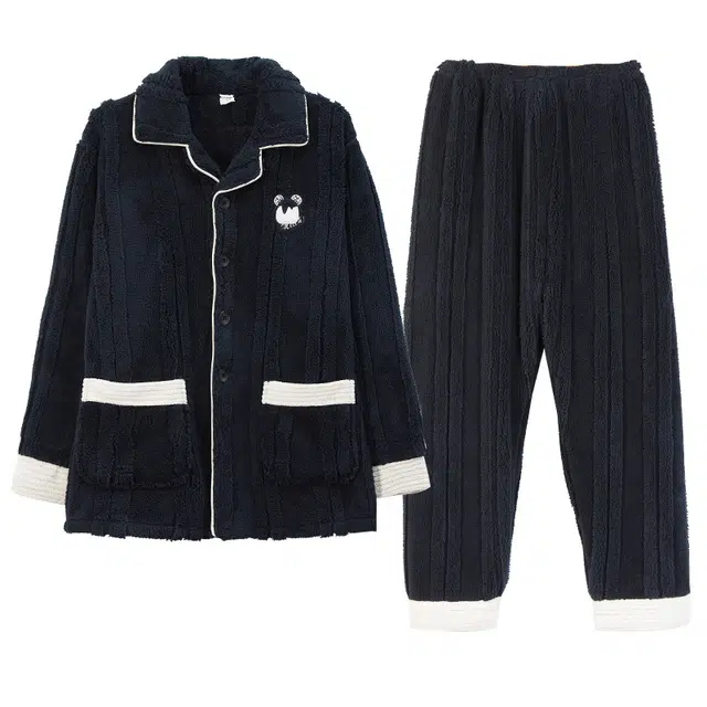 好福份 翻领高级感德绒保暖加厚简约家居服睡衣套装 男款 图片色