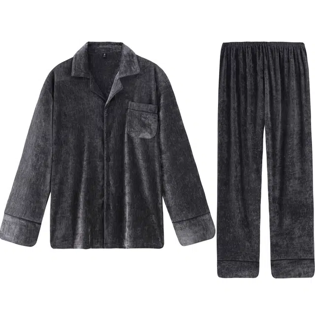 好福份 简约开衫翻领高级感保暖加厚家居服睡衣套装 男款 图片色