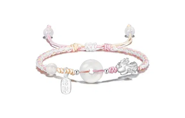 中国珠宝 招财平安扣手绳 新中式国潮转运纳福吞金兽优雅精致简约日常手工编织貔貅手饰 玉髓 手链 男女同款情侣款