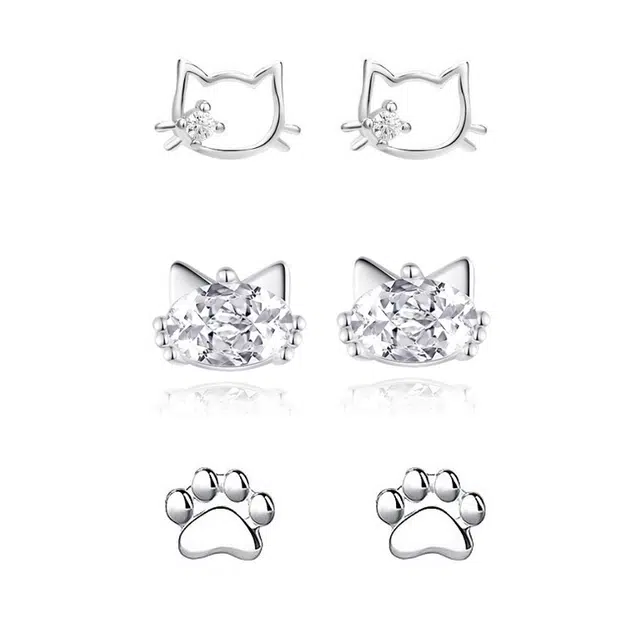 大唐国鼎 超豪华猫咪 梦幻 时尚简约轻奢 小众设计森系高级感 优雅甜美精致气质 温柔浪漫百搭  好运 合金 耳钉 女款