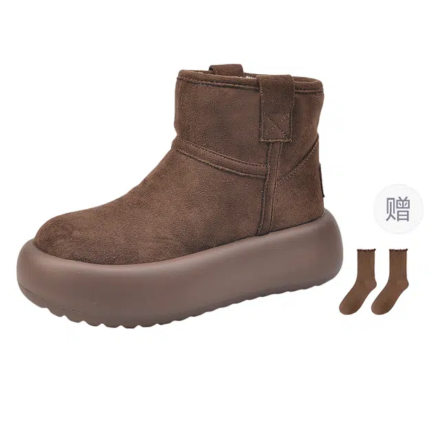 小鹿米利 保暖包裹性 厚底时尚加绒面包鞋 短筒 雪地靴 女款