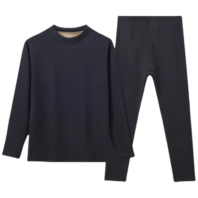 雅鹿 羊绒蚕丝舒适柔软加倍暖亲肤内搭长袖保暖套装 男款