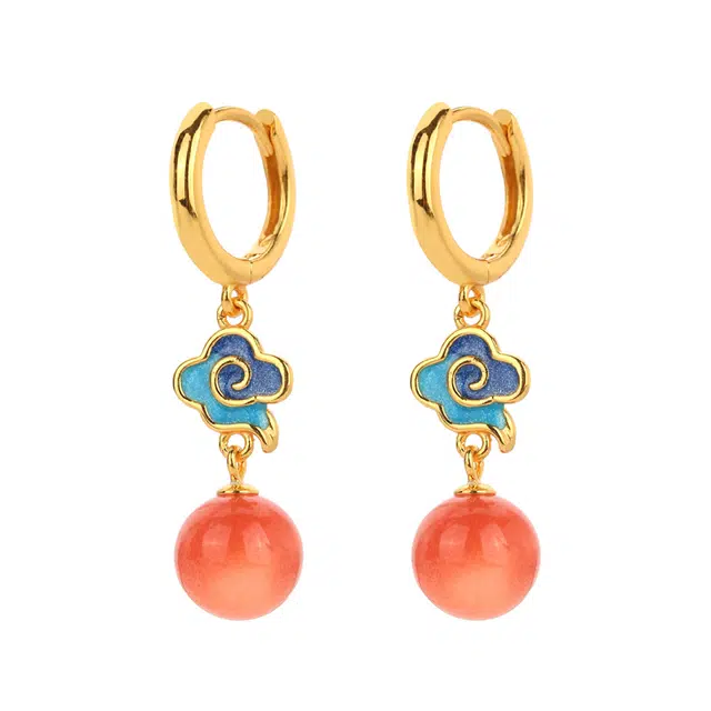 小银匠 珐琅彩祥云新中式民族风复古气质国潮古风穿搭 玛瑙 耳环 女款