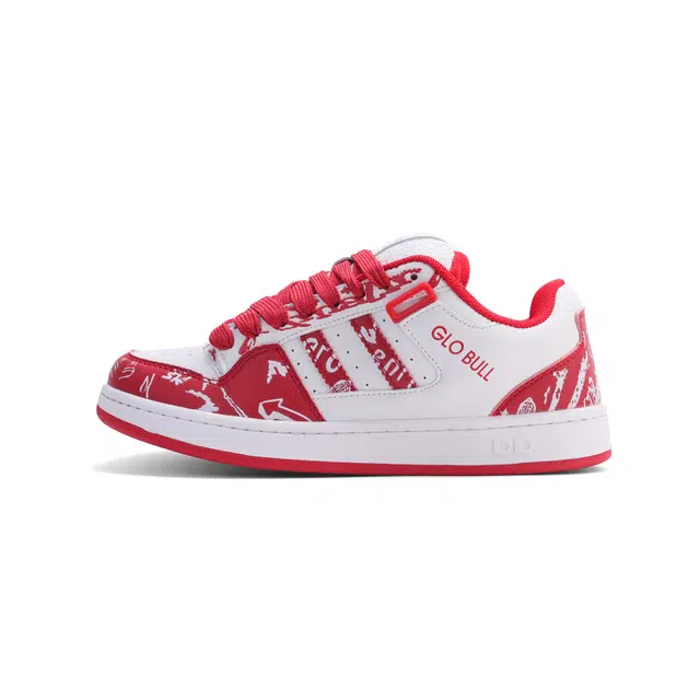 GLO BULL Dopamine Low Top Sneakers White Red Graffiti