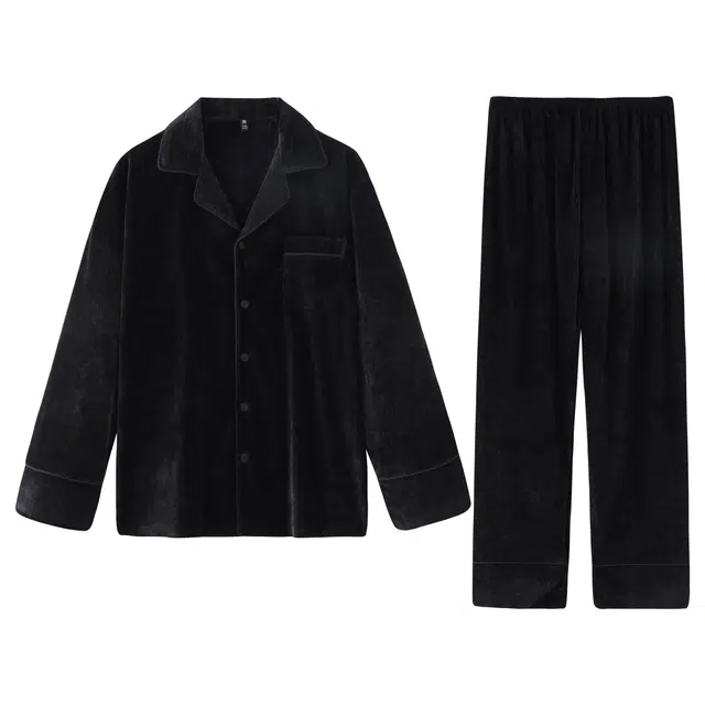 好福份 简约可外穿时尚保暖加厚翻领睡衣套装 男款 图片色