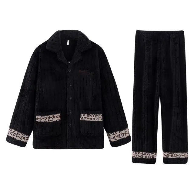 好福份 翻领简约加厚保暖家居服睡衣套装 男款 图片色