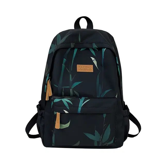 行途 轻便竹子旅行背包学生书包 涤纶（聚酯纤维） 双肩包 常规 女款 黑色/白色