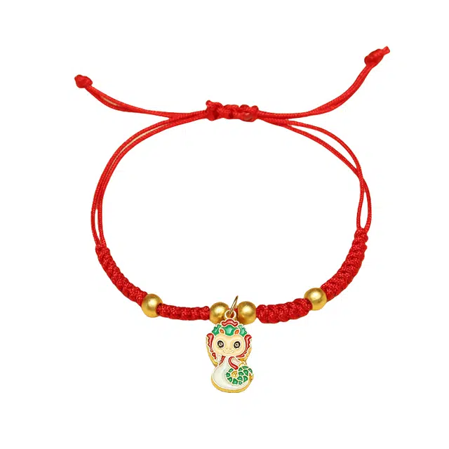 前方大荒野 好运连连小青蛇精致蛇年春节新年太岁新中式潮流国风时尚小众设计日常百搭 织物 手链 男女同款情侣款 红色