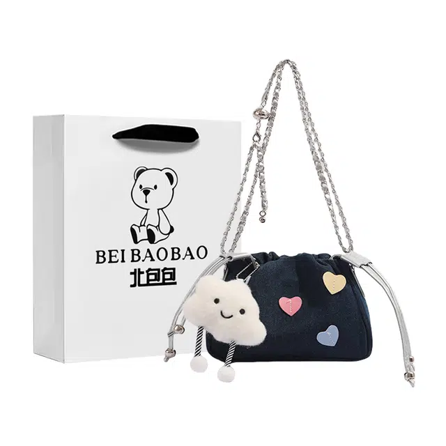 北包包 时尚百搭休闲 帆布 帆布包斜挎包 女款 米白色/黑色
