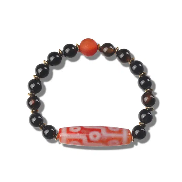 古禾 意颂吉祥高级感配饰 复古招财转运 本命年红色龙鳞风雪九眼天珠#好运 玛瑙 玉石手串 男女同款情侣款