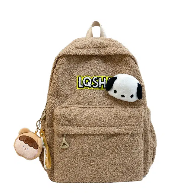 笛贝嘉 休闲简约日常通勤时尚 毛绒 双肩包 大号 男女同款情侣款 多色