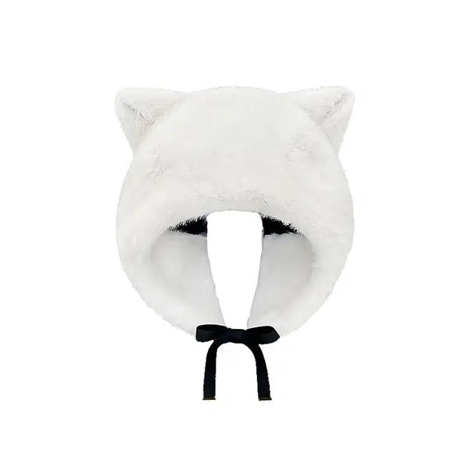浪莎 小熊耳朵毛绒帽子女生冬季仿貂毛保暖护耳帽学生可爱防寒雷锋帽 涤纶 绒线帽 女款