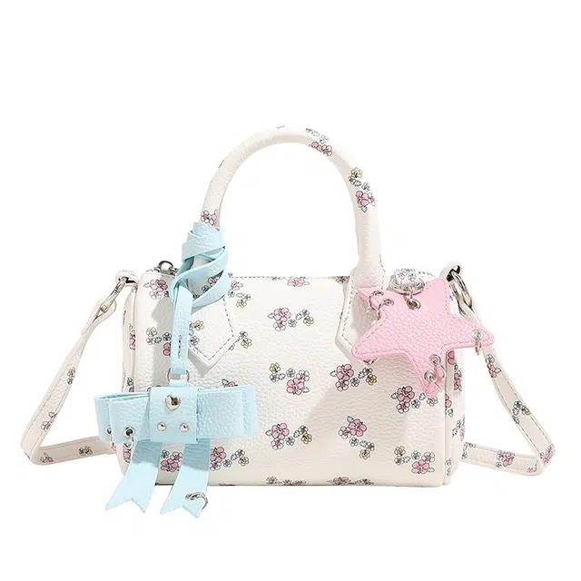 恒源祥 小众图案印花设计休闲日常时尚 超纤合成革 手提斜挎包 常规 女款 白色