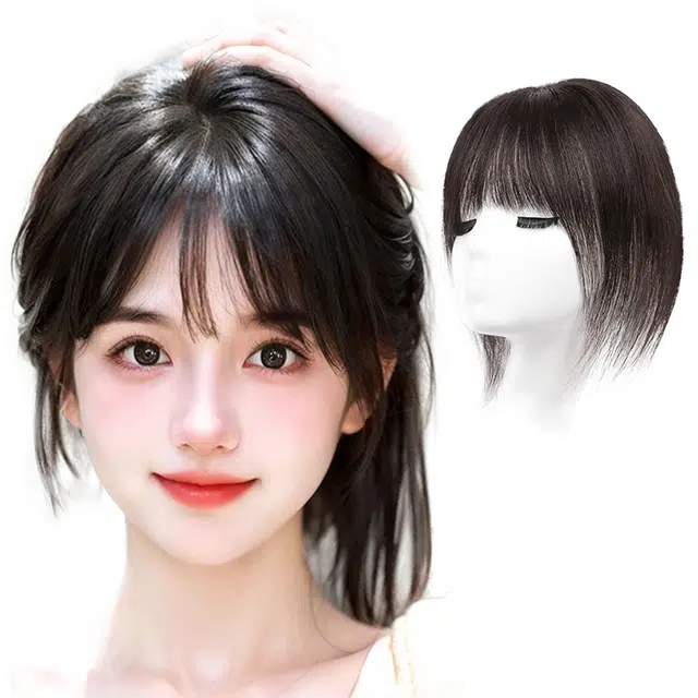 缪斯韵 水晶砂法式刘海假发片 女头顶补发蓬松真发增发量女前额遮白发 自然色/摩卡棕