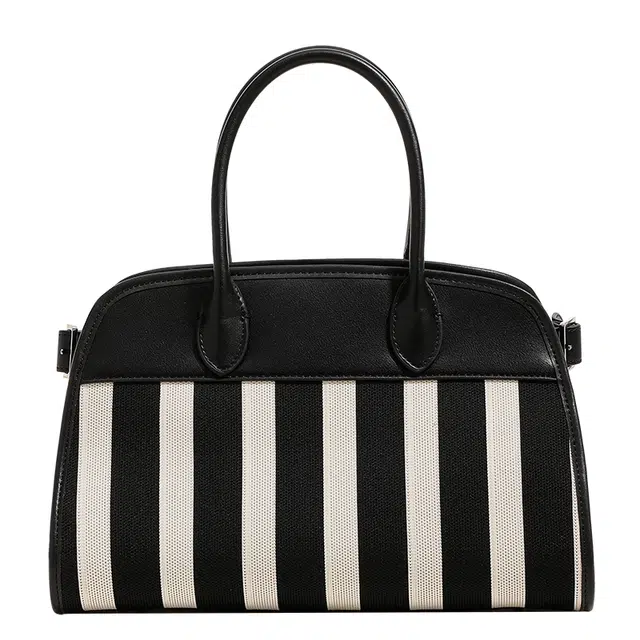 恒源祥 时尚百搭高级感百搭斑马纹 帆布 单肩包手提包 女款 黑色