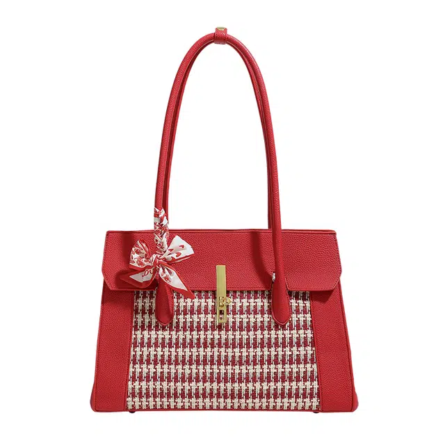 恒源祥 时尚百搭大容量高级感 超纤拼织物 腋下包单肩包 女款 红色