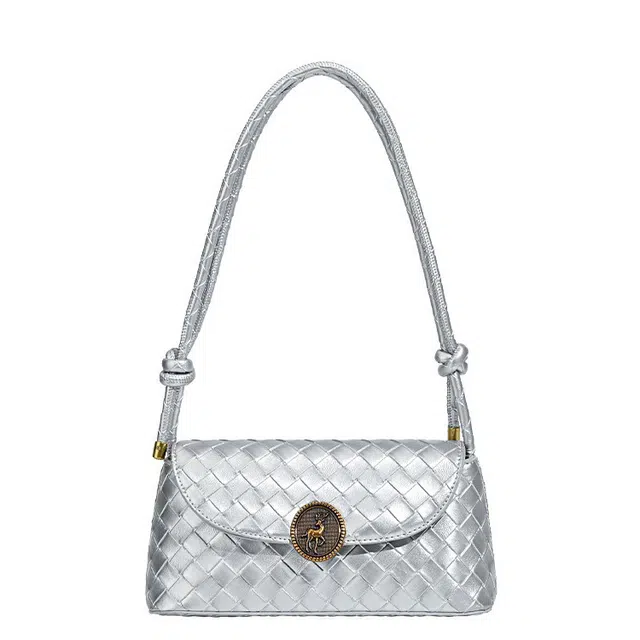草丛喵喵喵 设计感小众时尚 菱形面格 单肩包 女款 银色