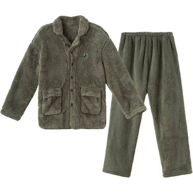 好福份 时尚简约保暖翻领可外穿加厚家居服睡衣套装 男款 图片色