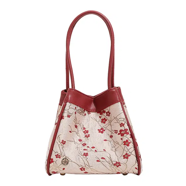 恒源祥 时尚百搭腋下包大气高级感百搭小方包花朵水桶包菜篮单肩斜挎包 超纤合成革 手提包 常规 女款 酒红色