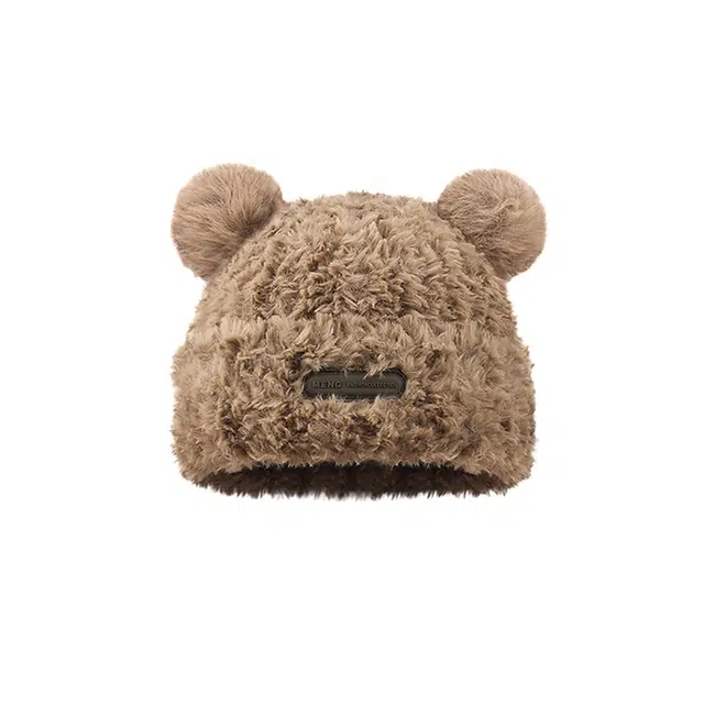 浪莎 可爱小熊毛线帽子女生冬季毛绒绒保暖大头围针织绒线帽 涤纶 绒线帽 女款