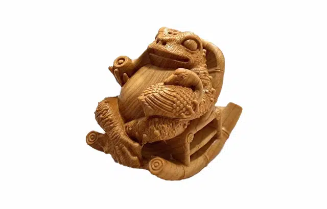 檀欣 复古 原木雕刻（悠然自在）蟾蜍文玩转运把件#好运 招财纳福平安 随身把玩家居工艺品 崖柏 摆件 男女同款情侣款