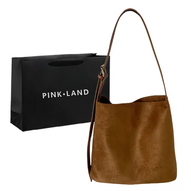 PINK·LAND Suede Tote Bag Brown