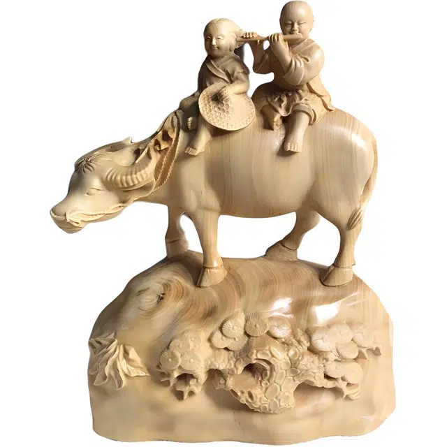 書卓 牧童骑牛木雕 家居工艺品 雕刻青梅竹马 诸事顺利一帆风顺 #好运 黄杨木 摆件 男女同款情侣款