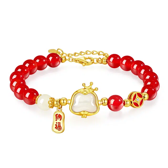 中国黄金 珍·尚银 鸿福灵蛇 十二生肖蛇年平安本命年 新中式古风小众福牌招财铜钱转运手串 女友生日新年礼盒#好运 和田玉手链 青白玉 女款