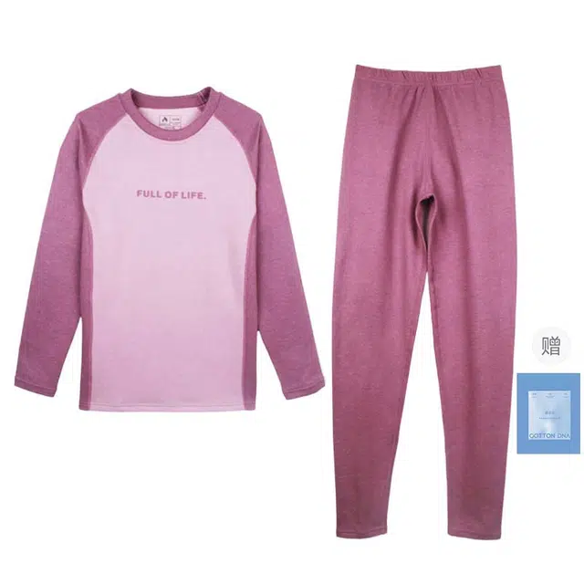 棉基因 柔软插肩简约圆领长袖保暖套装 女款 礼盒装 葡萄紫