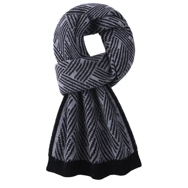 浪莎 羊毛秋冬季提花针织加厚叠穿高档保暖 礼盒装 绒线围巾 男款